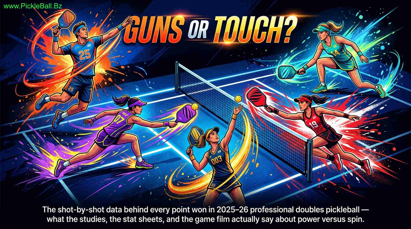 The shot-by-shot data behind every point won in 2025–26 professional doubles pickleball — what the studies, the stat sheets, and the game film actually say about power versus spin.